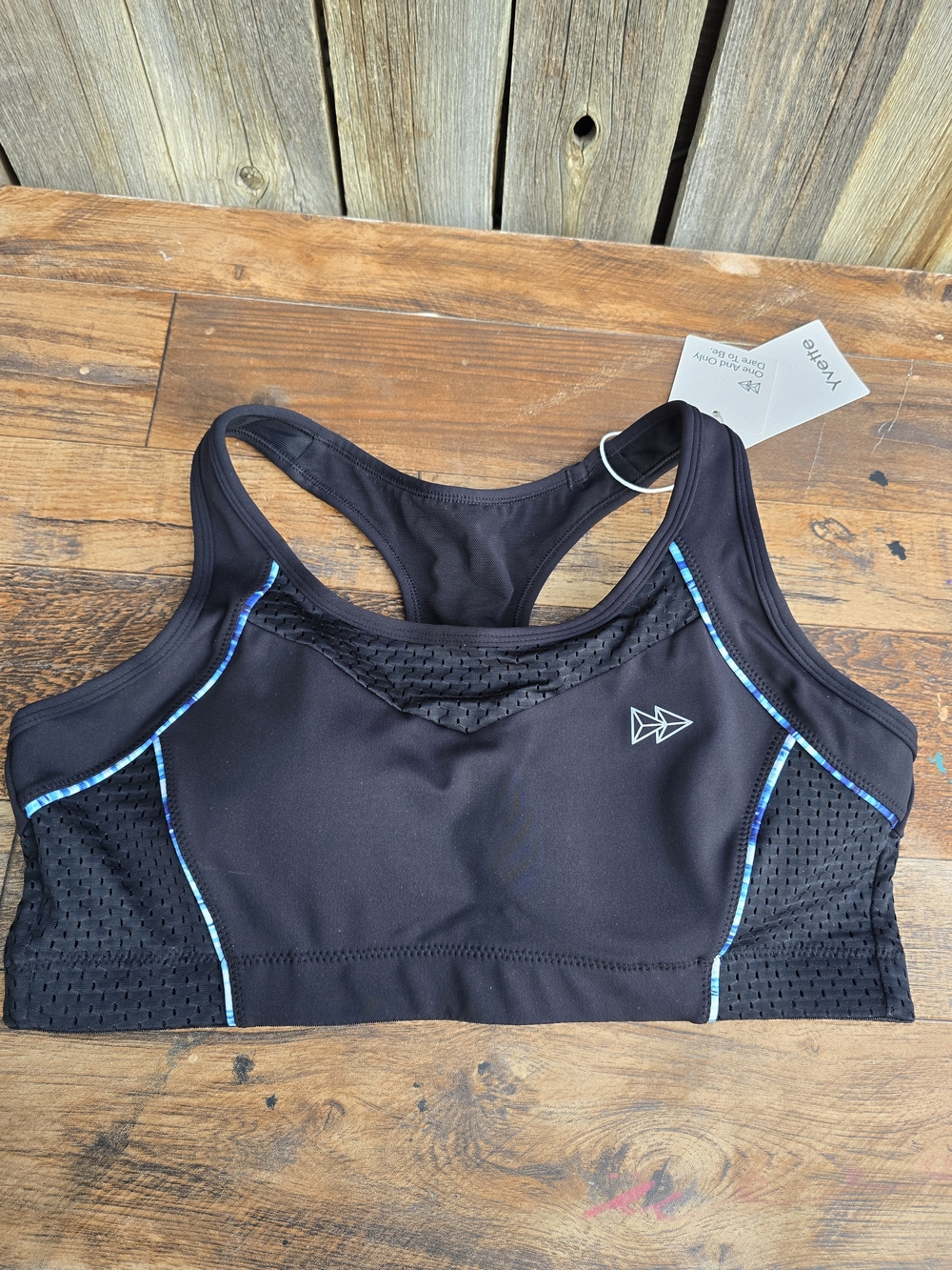 Yvette Women's Black Racerback Sports Bra with Blue Trim Size M